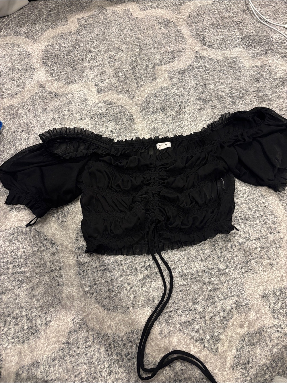 Garage Black Off-Shoulder Smocked Crop Top